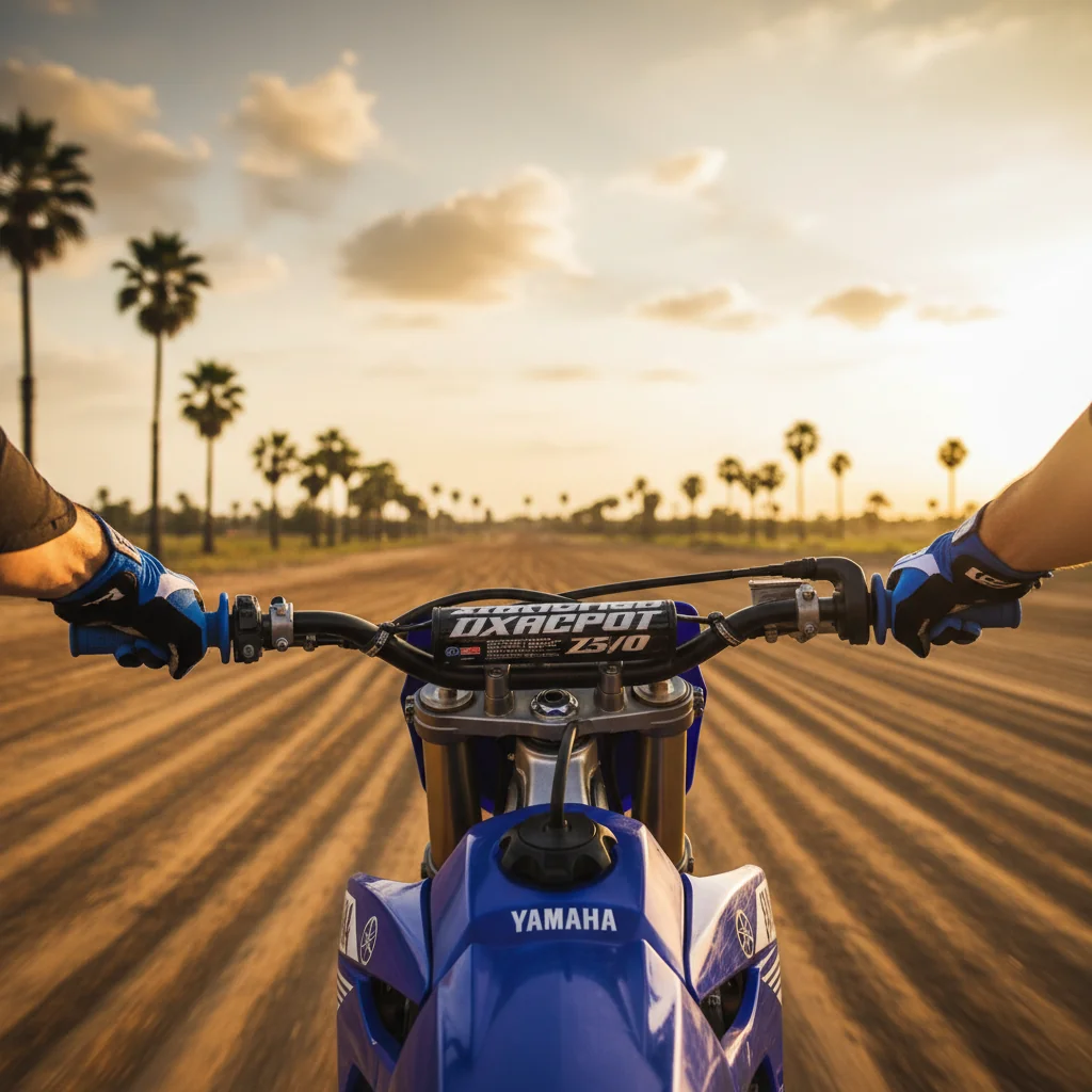 Mains sur le guidon de la Yamaha YZ 250 2-temps en cross